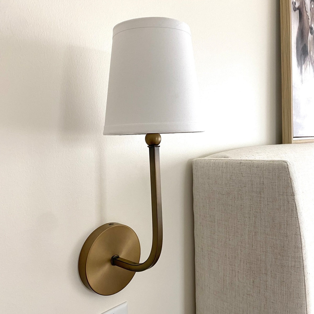 Jada Aged Brass Fabric Shade Wall Sconce