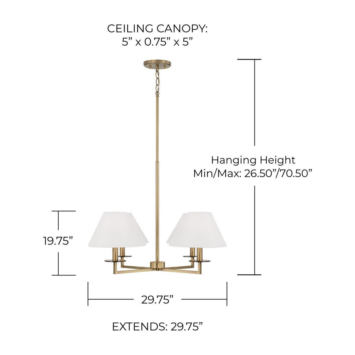Vail Aged Brass Four Light Fabric Shade Chandelier