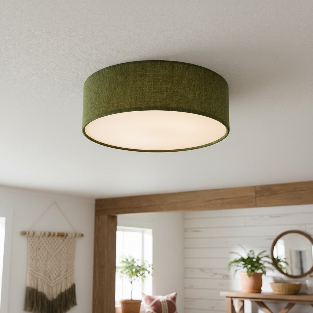 Linen Drum Ceiling Light Modern Bedroom