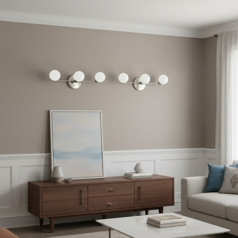 Pearl 3-Light Milk Glass Globe Wall Sconce Mid-Century Light