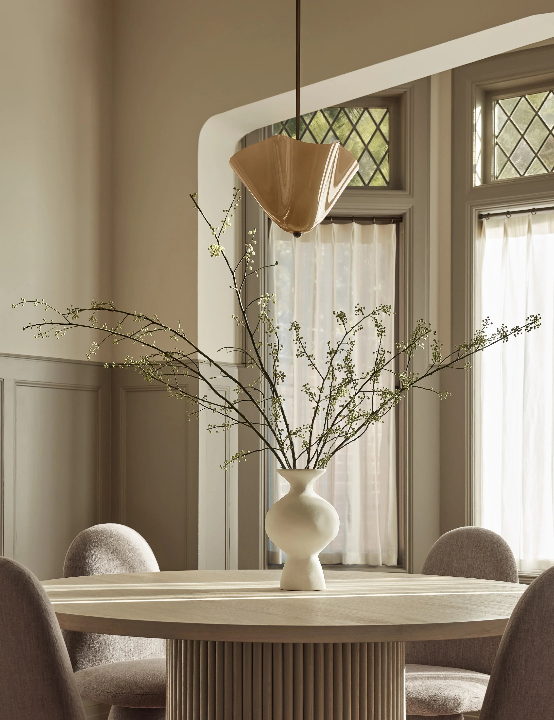 Musa Brass Pendant Light  Golden Glass Dining Room