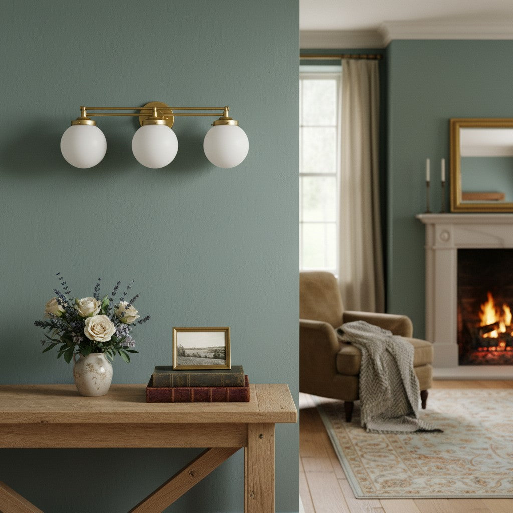 Pearl Wall Sconce Milk Glass Antique Brass  for  Bedroom