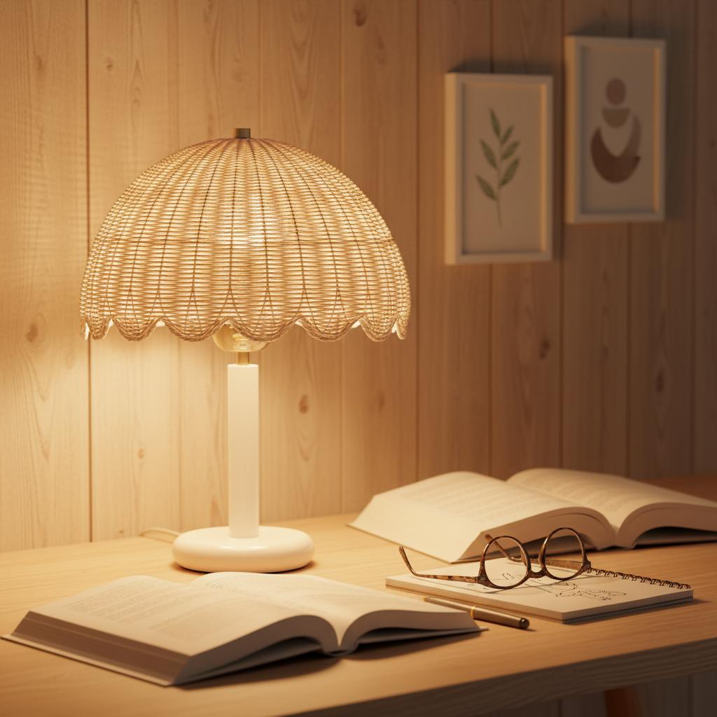 Fungi Table Lamp Rattan&Wood