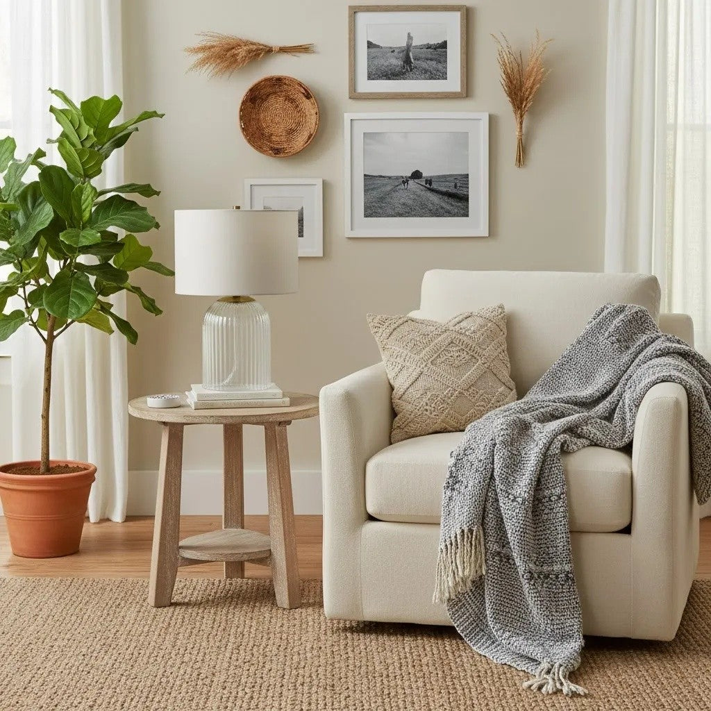 Haze  Glass Table Lamp with Linen   for  Living Rooms