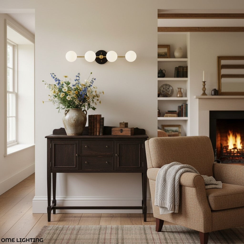 Pearl Brass Milk Glass 4-Light Wall Sconce Bathroom