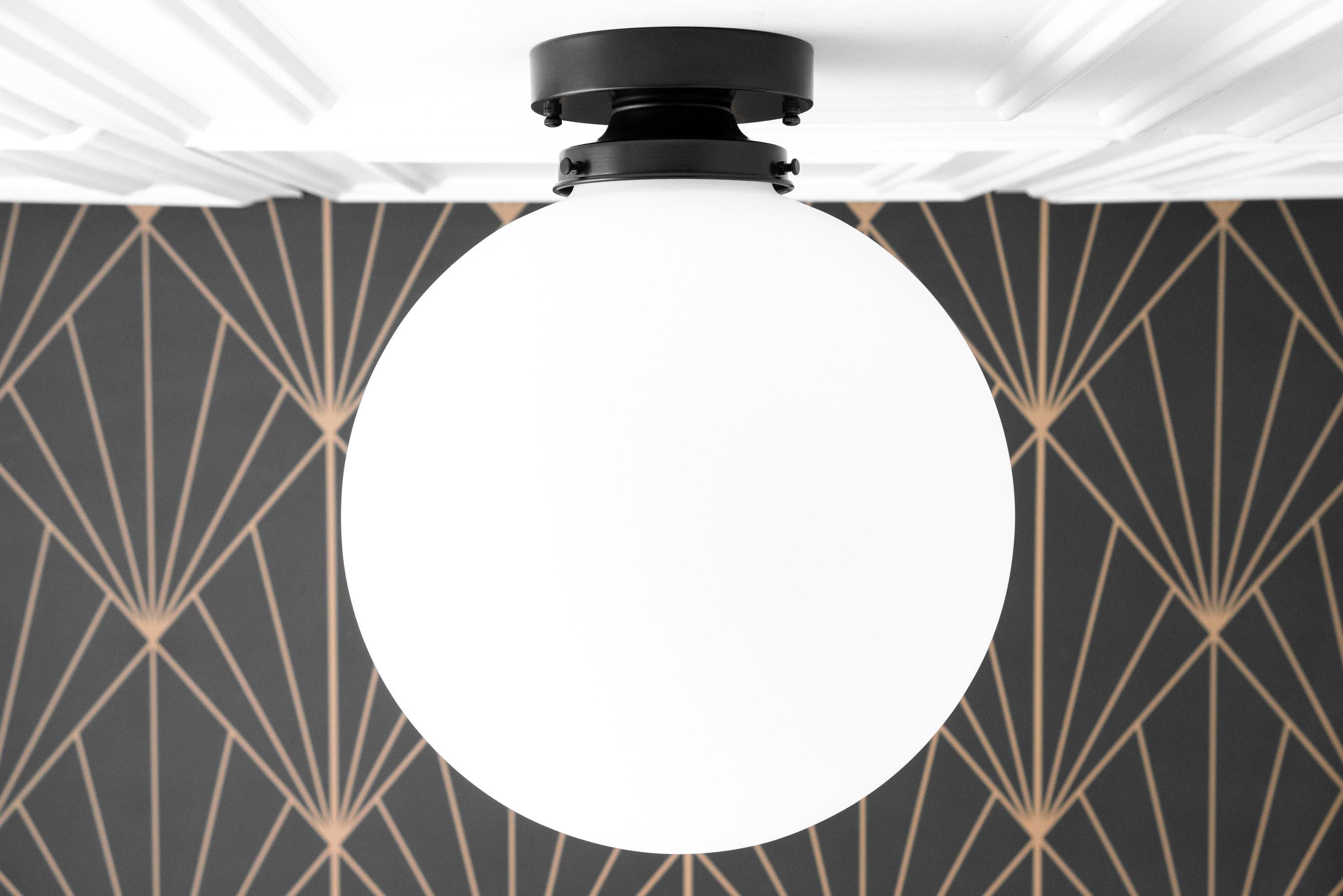 Pearl White Brass Globe Ceiling Light  Contemporary