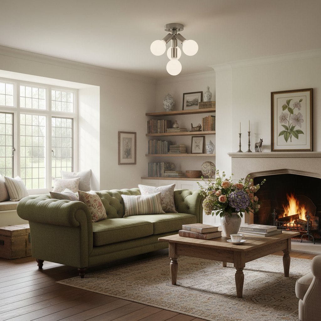 Pearl Opal White  Brass Flush Mount Light  Living Room