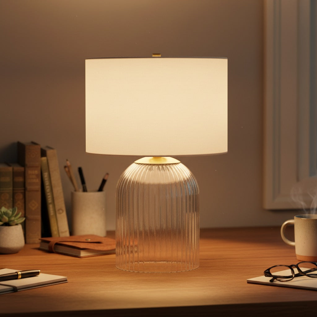 Haze  Glass Table Lamp with Linen   for  Living Rooms