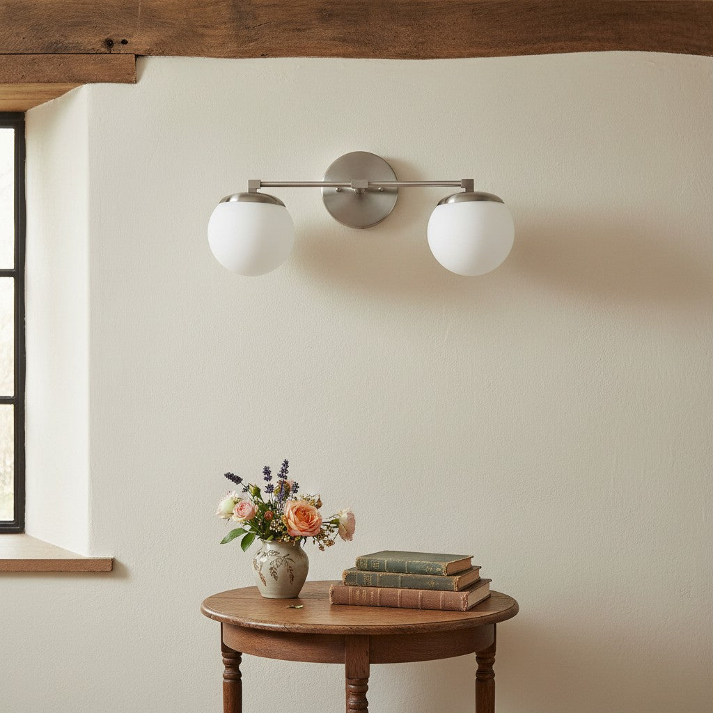 Pearl Milk Glass  Brass Wall Sconce Bathroom