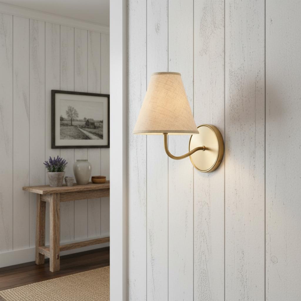 Lithe Wall Light with Linen Fabric Shade Hallway