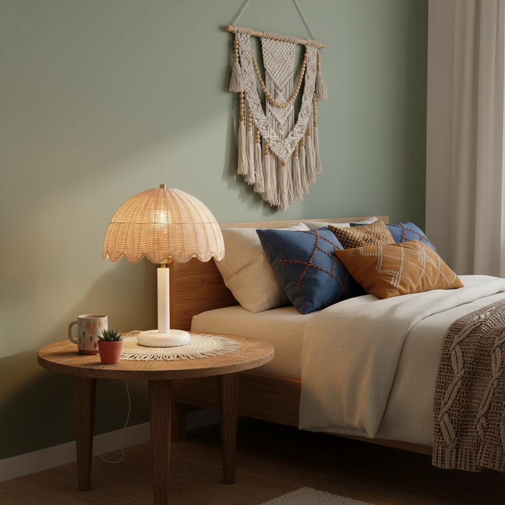 Fungi Table Lamp Rattan&Wood