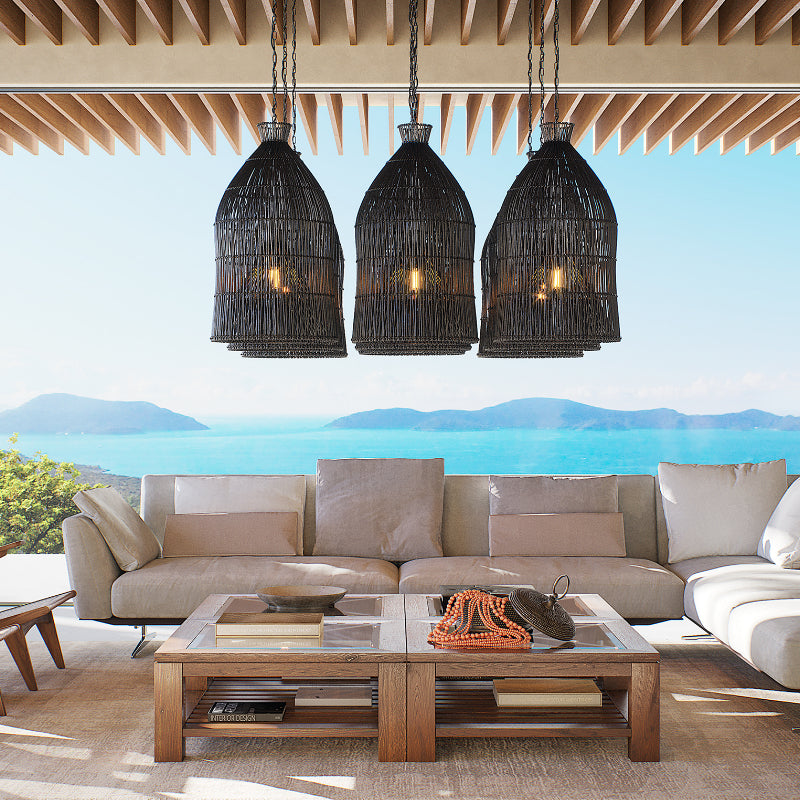 Ritta Design Birdcage LED Pendant Light Metal Rattan Bedroom Living Room - Letslighting