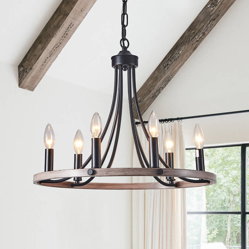 Dvalir Farmhouse Wagon Wheel Metal Chandelier