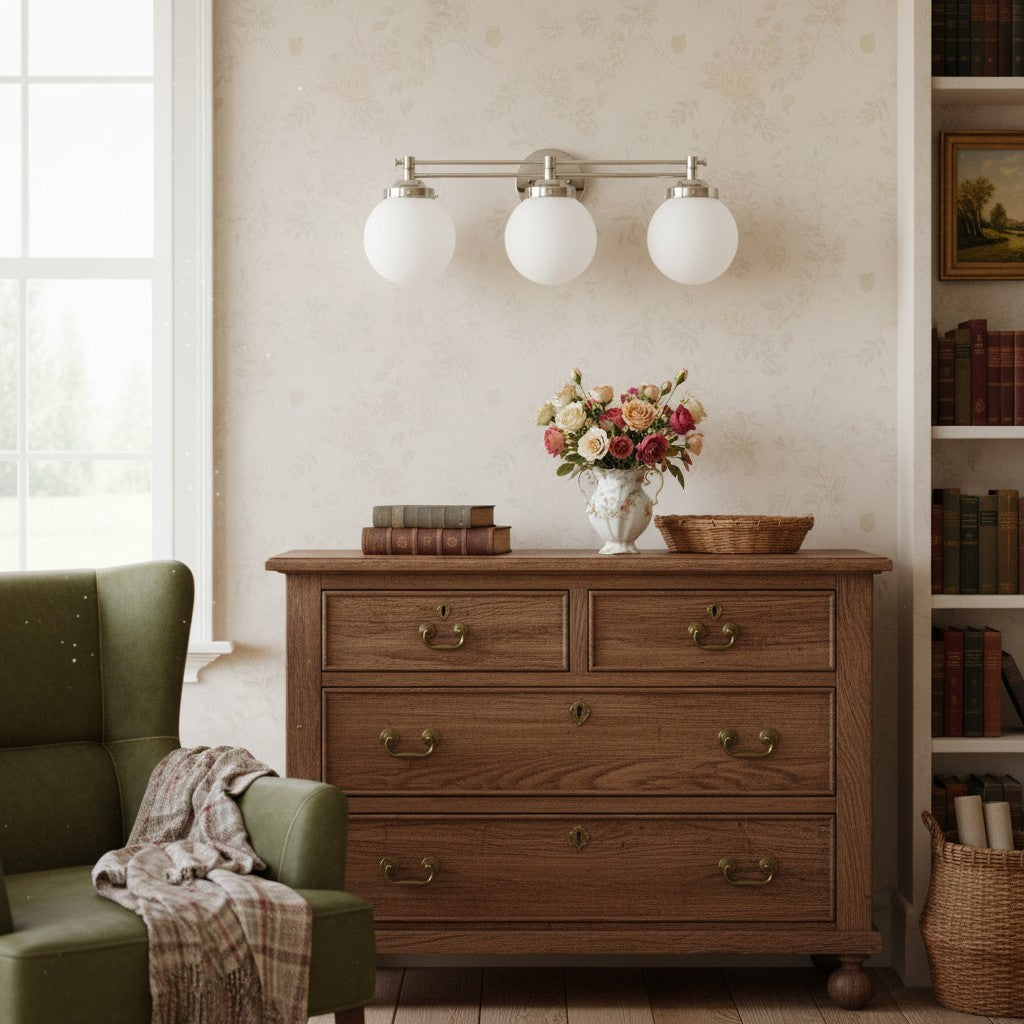 Pearl Wall Sconce Milk Glass Antique Brass  for  Bedroom