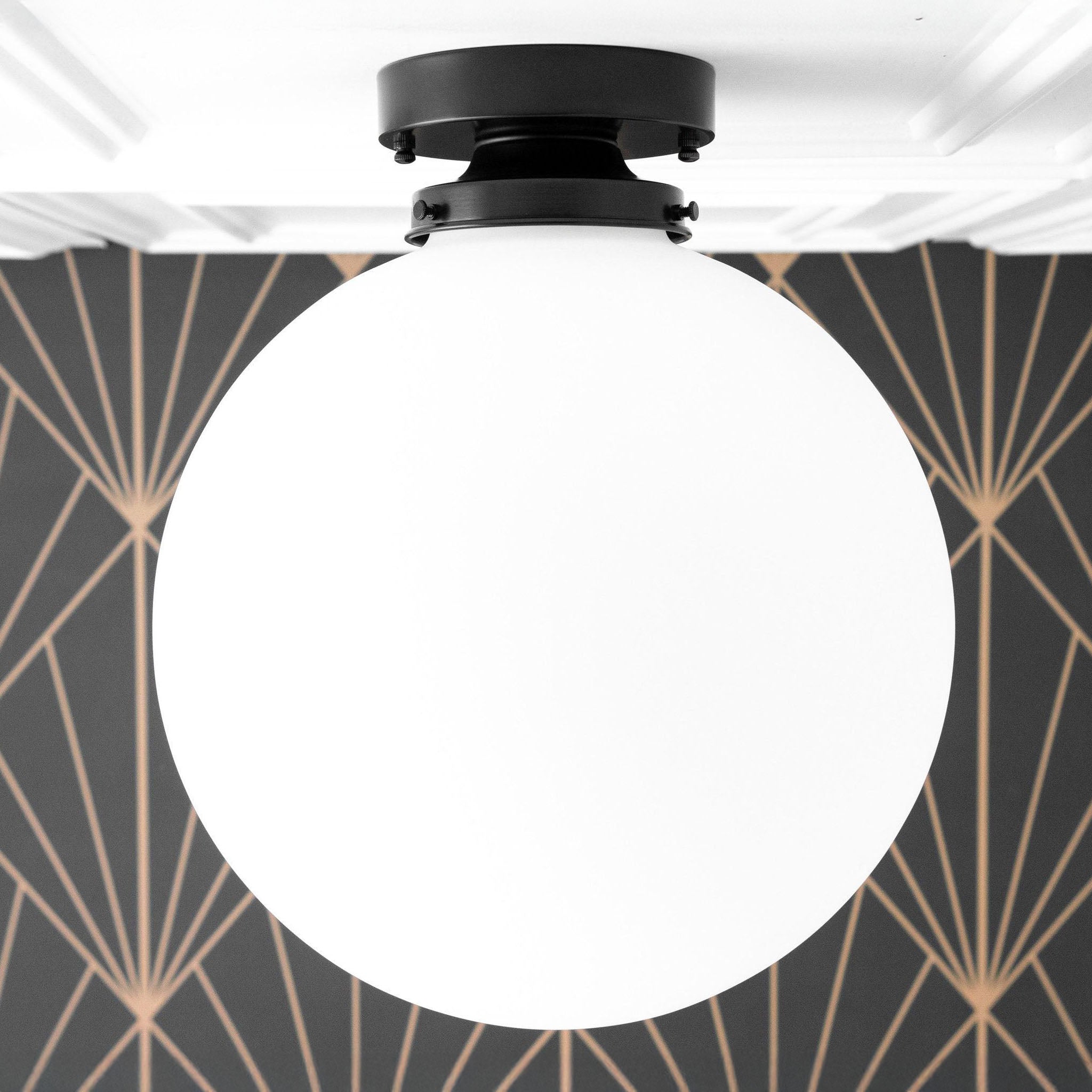 Pearl White Brass Globe Ceiling Light  Contemporary