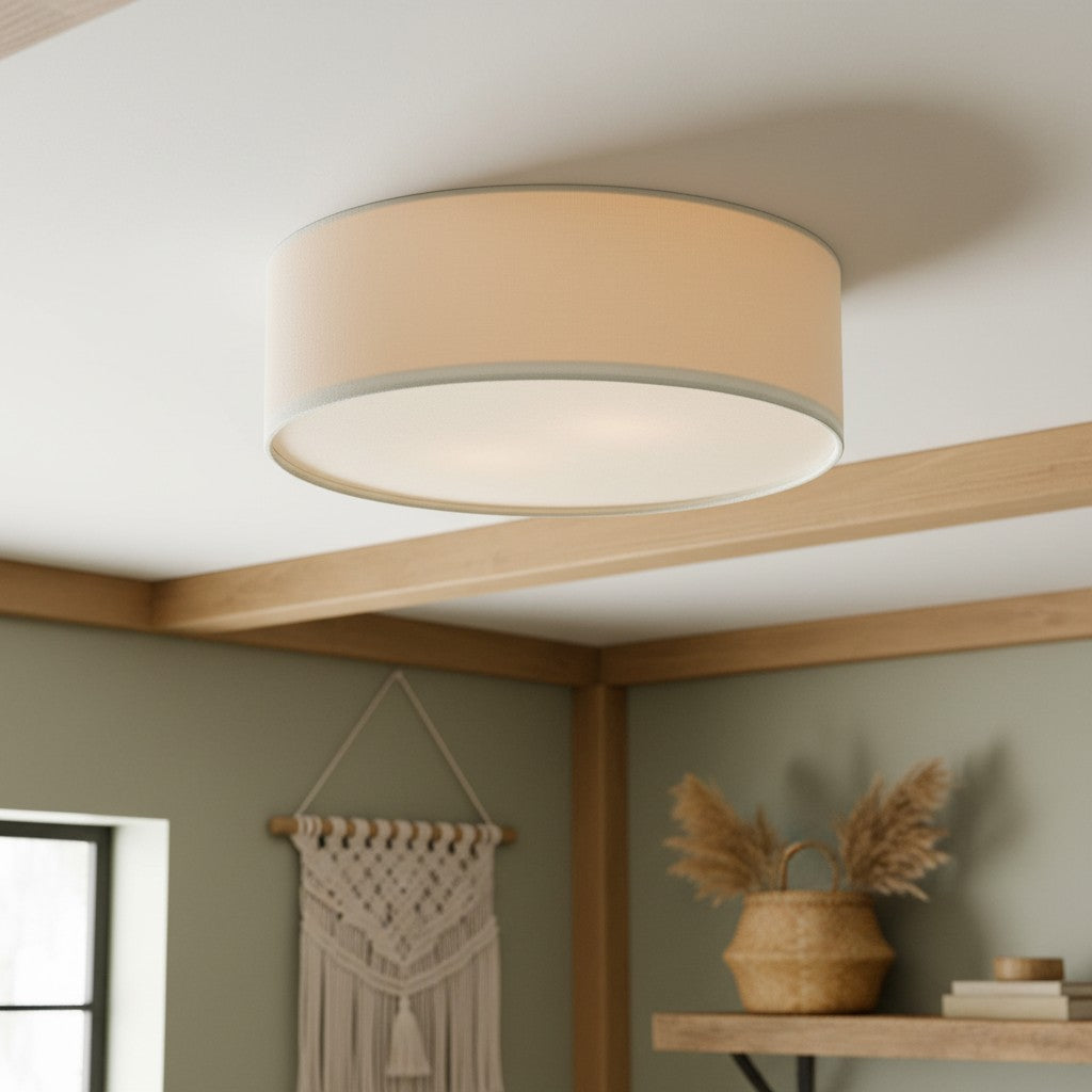 Linen Drum Ceiling Light Modern Bedroom