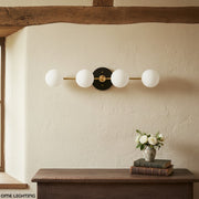 Pearl Brass Milk Glass 4-Light Wall Sconce Bathroom