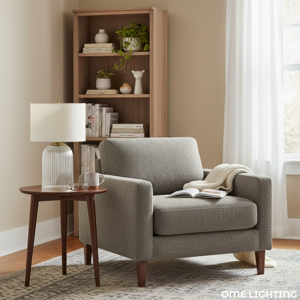 Haze  Glass Table Lamp with Linen   for  Living Rooms
