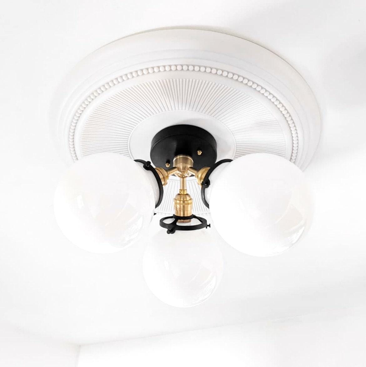 Pearl Glass White Mid Century Flush Ceiling Lamp
