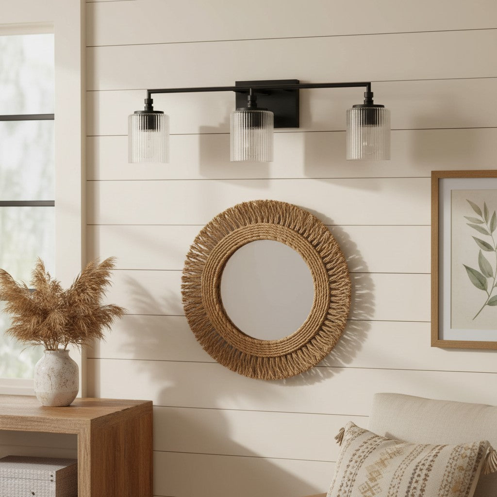 Haze 3-Light Ribbed Glass Wall Sconce