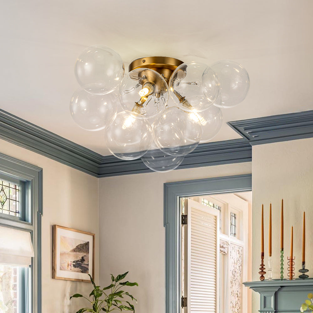 Lumira Globe Bubble Brass Glass Ceiling Light