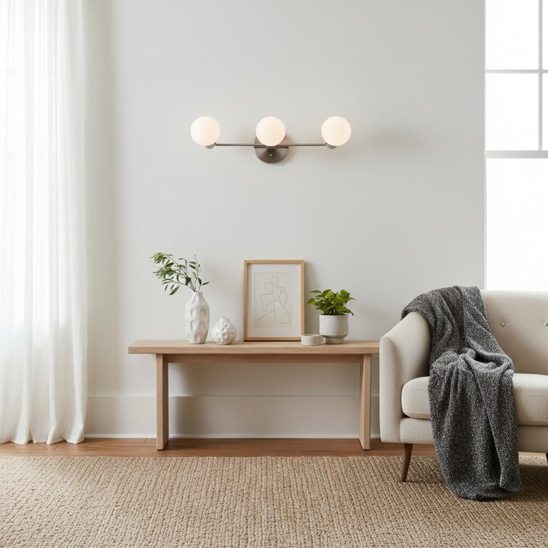 Pearl 3-Light Milk Glass Globe Wall Sconce Mid-Century Light