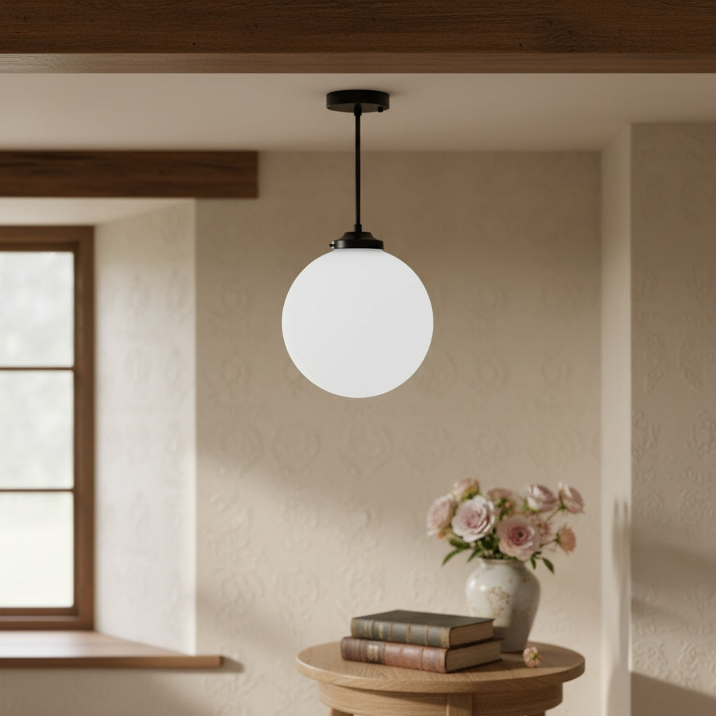 Pearl White Brass Globe Ceiling Light  Contemporary