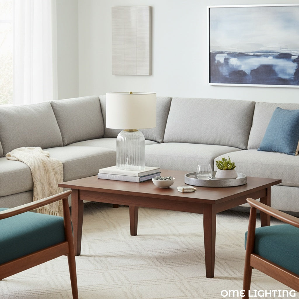 Haze  Glass Table Lamp with Linen   for  Living Rooms