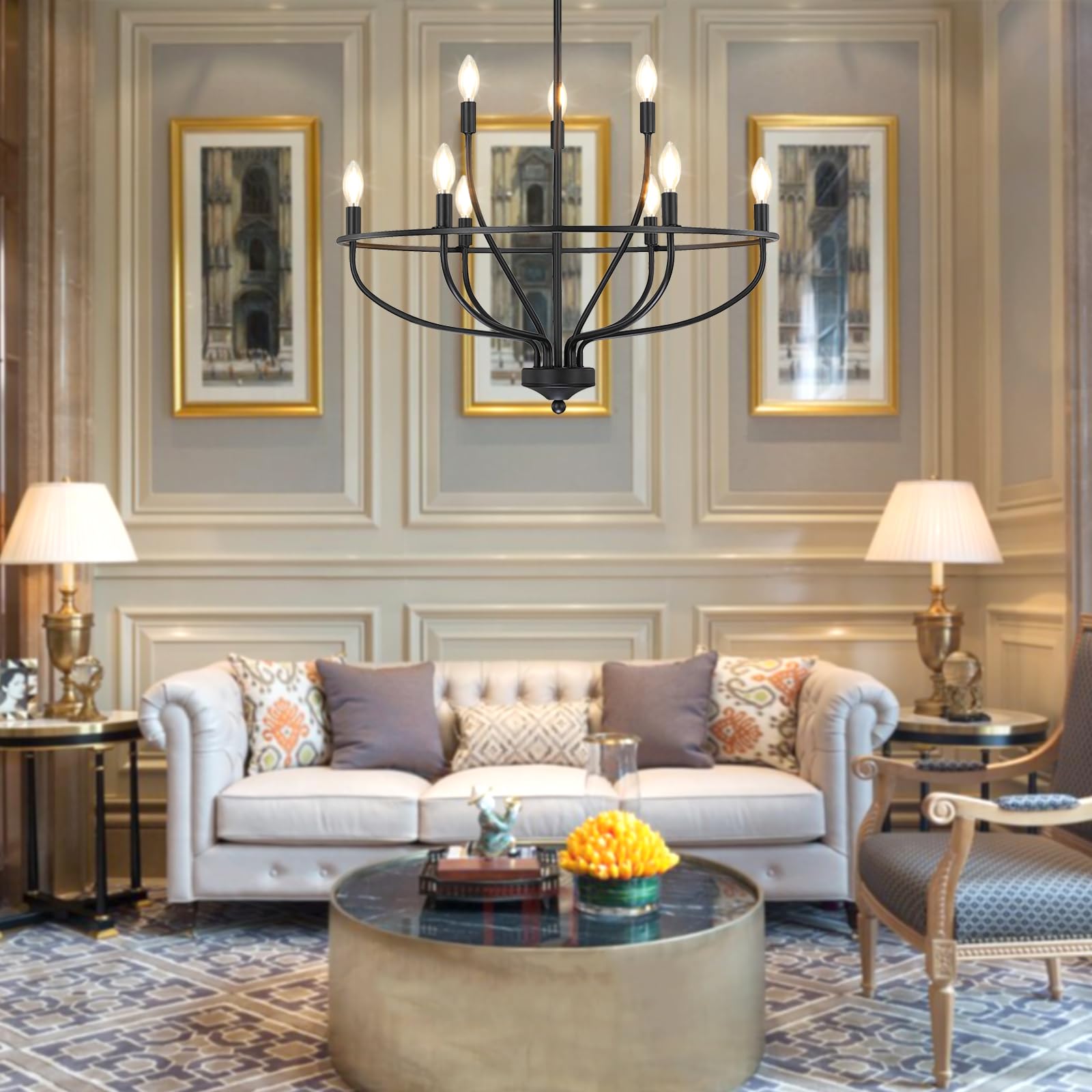 Silva Industrial Metal Candle Chandelier Champagne Living Room Bedroom - Letslighting