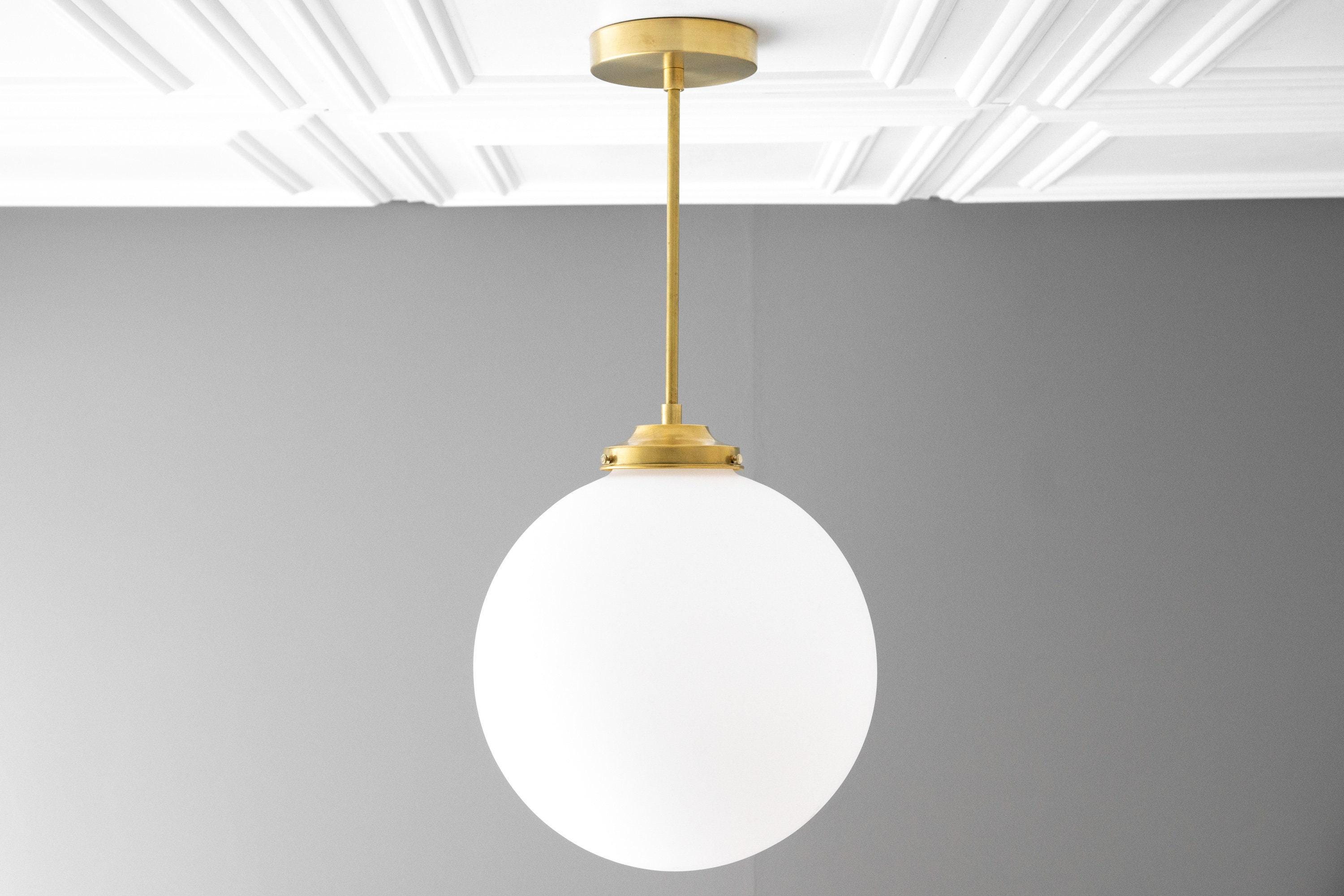 Pearl White Brass Globe Ceiling Light  Contemporary