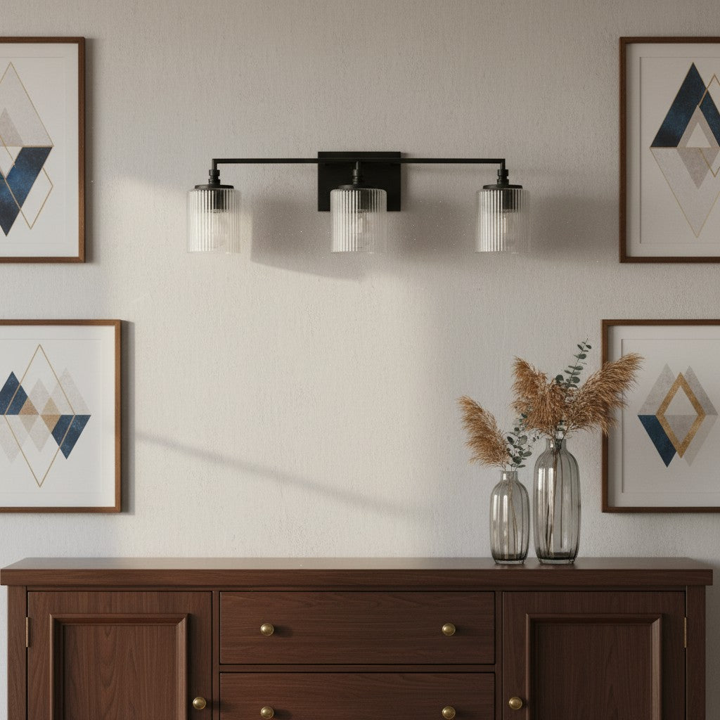 Haze 3-Light Ribbed Glass Wall Sconce