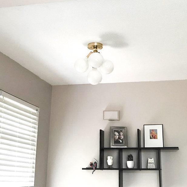 Pearl Opal White  Brass Flush Mount Light  Living Room