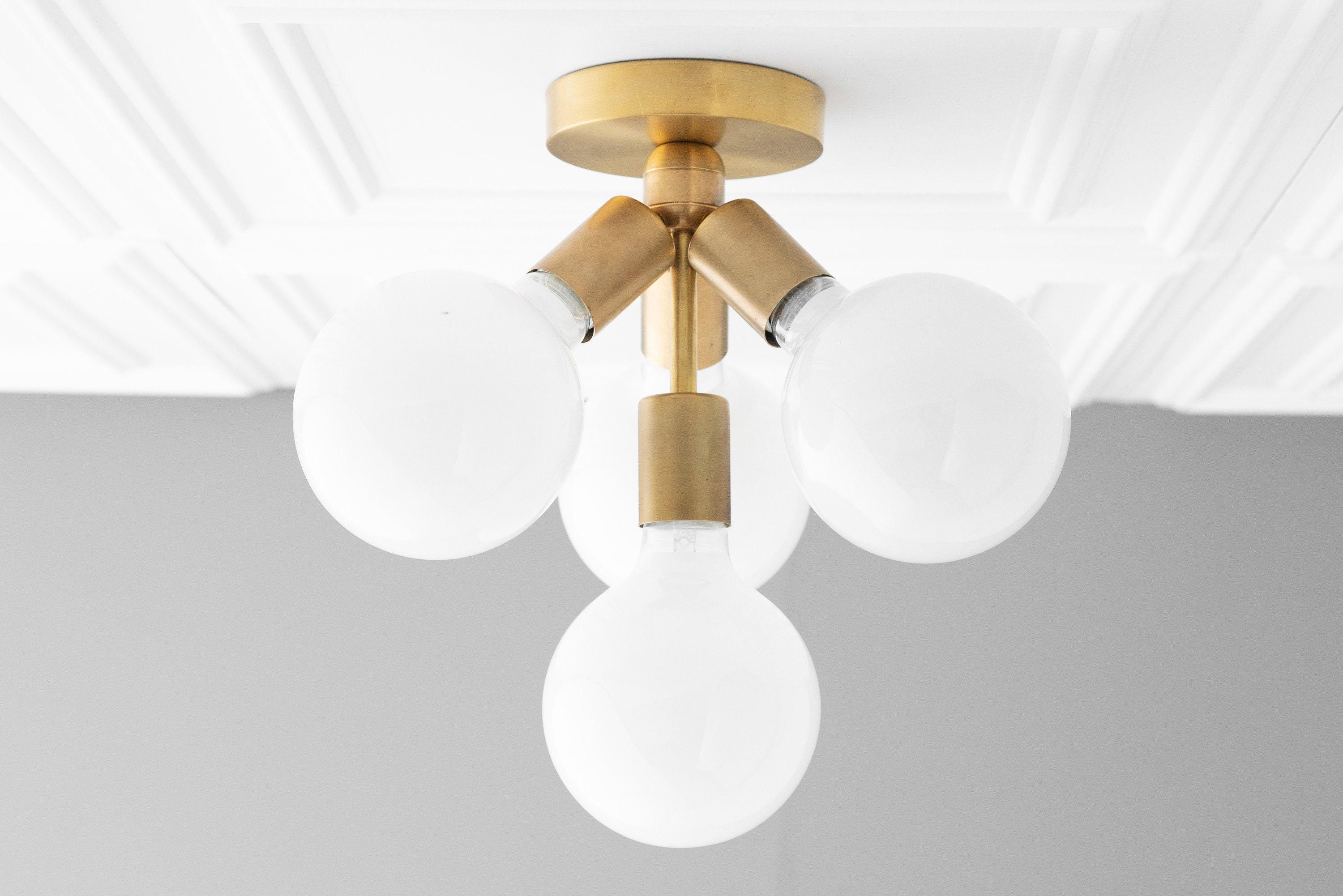 Pearl Opal White  Brass Flush Mount Light  Living Room