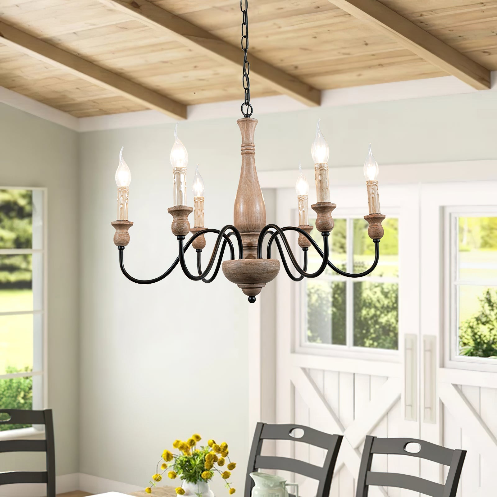 Afralia Modern Industrial Wooden Chandelier