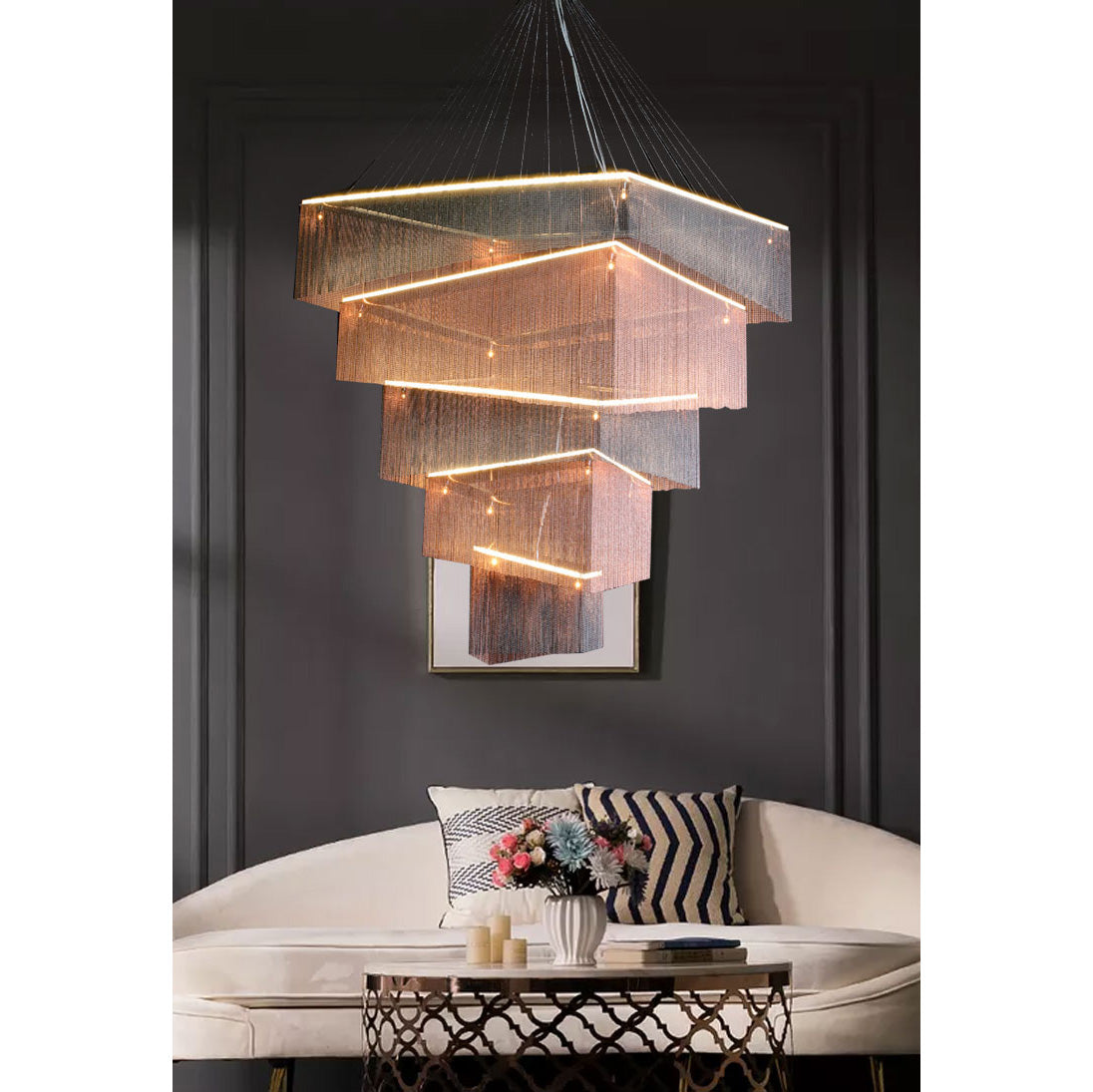 Caeluvyn Postmodern Chain Tassel Metal Chandelier