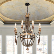Wynn Antique Beaded Empire Wood Chandelier