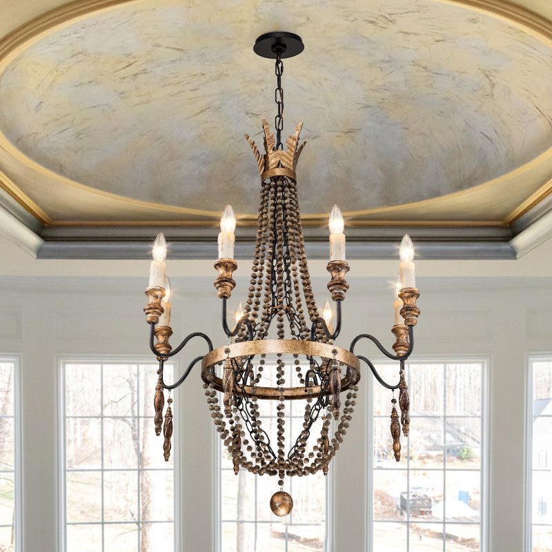 Wynn Antique Beaded Empire Wood Chandelier