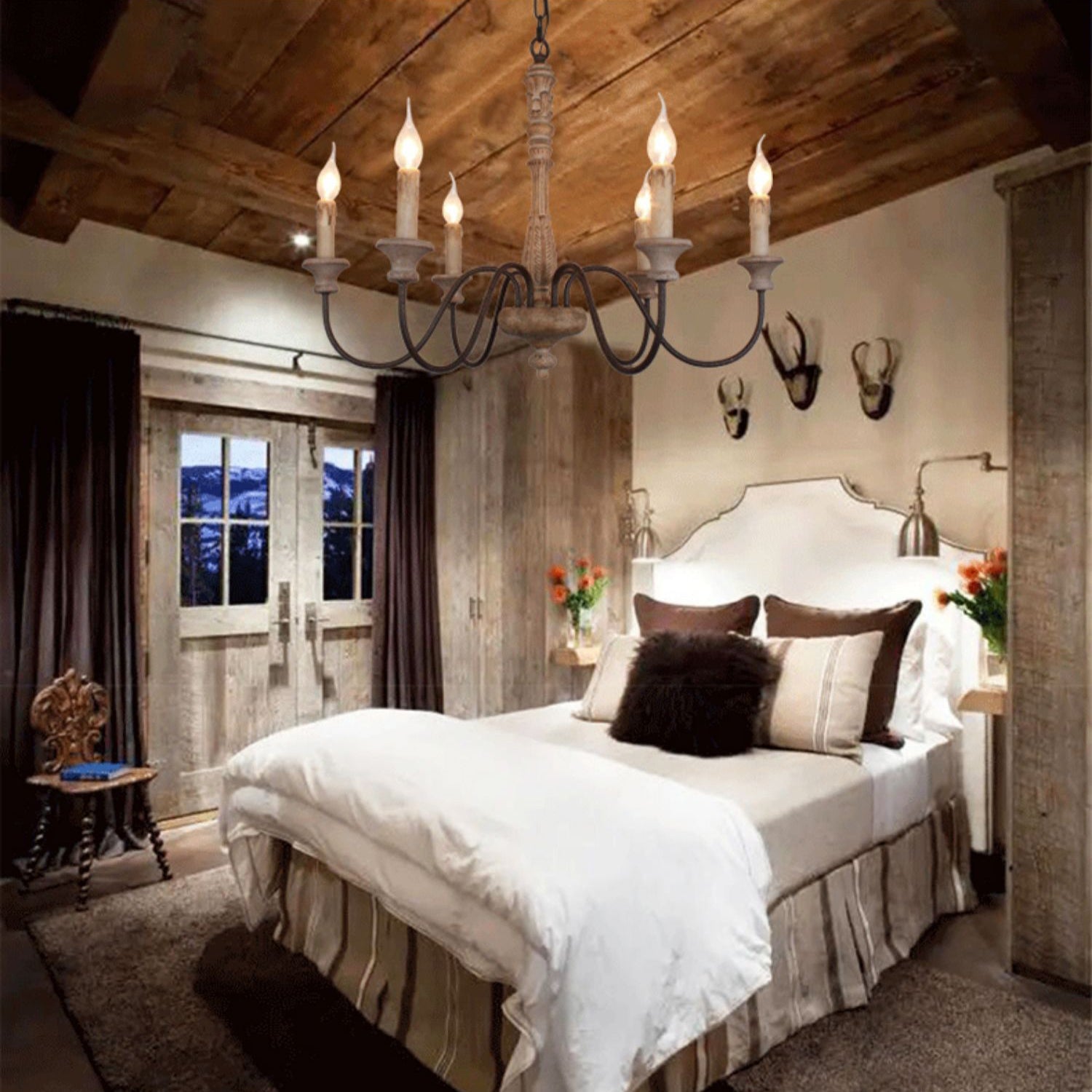 Ljomuvyi Traditional Farmhouse Metal Wood Chandelier