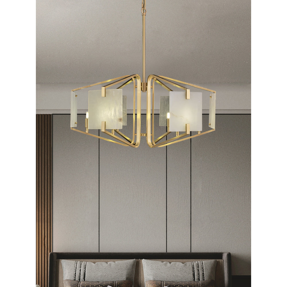 Plotuvys Postmodern Luxury Brass Alabaster Chandelier