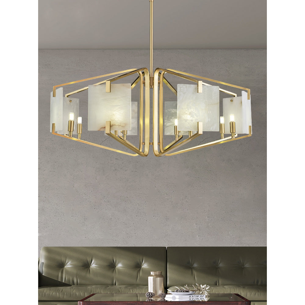 Plotuvys Postmodern Luxury Brass Alabaster Chandelier