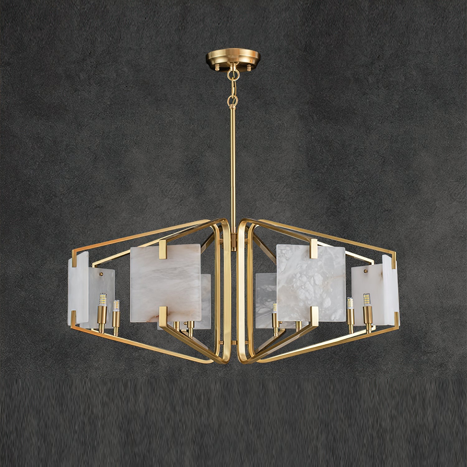 Plotuvys Postmodern Luxury Brass Alabaster Chandelier