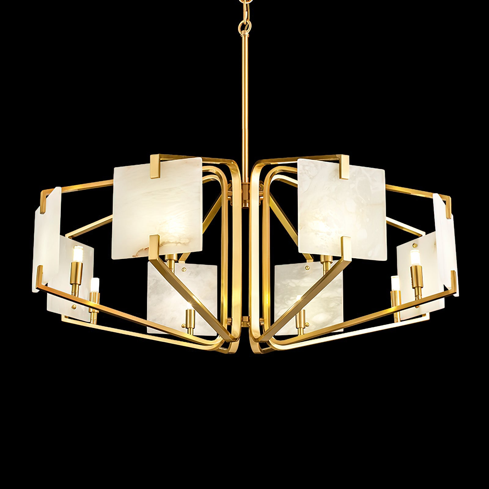 Plotuvys Postmodern Luxury Brass Alabaster Chandelier