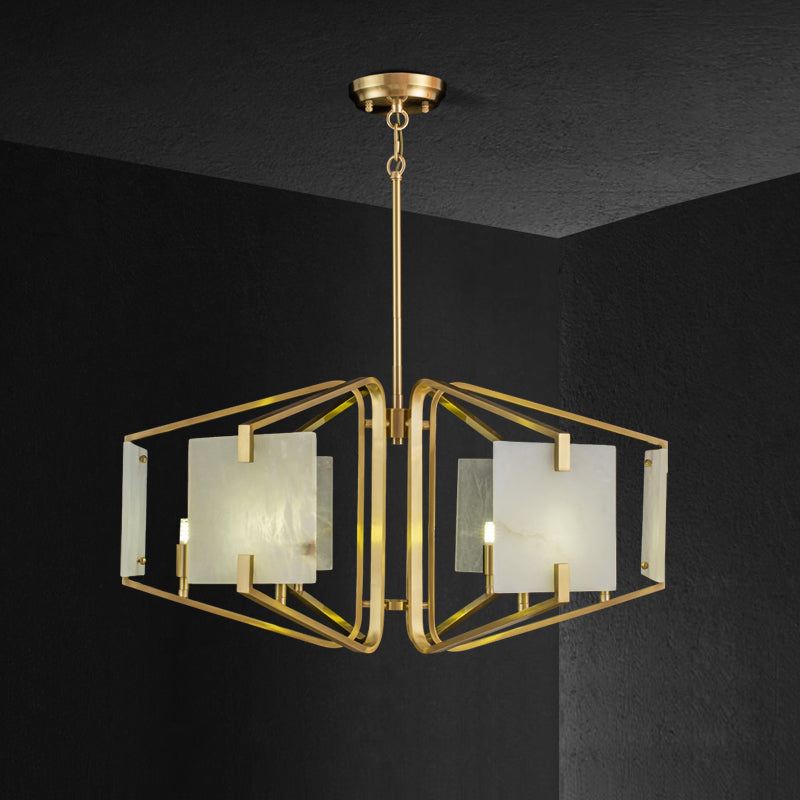 Plotuvys Postmodern Luxury Brass Alabaster Chandelier