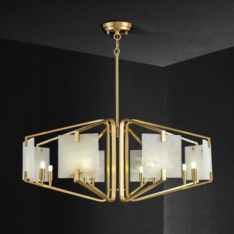 Plotuvys Postmodern Luxury Brass Alabaster Chandelier