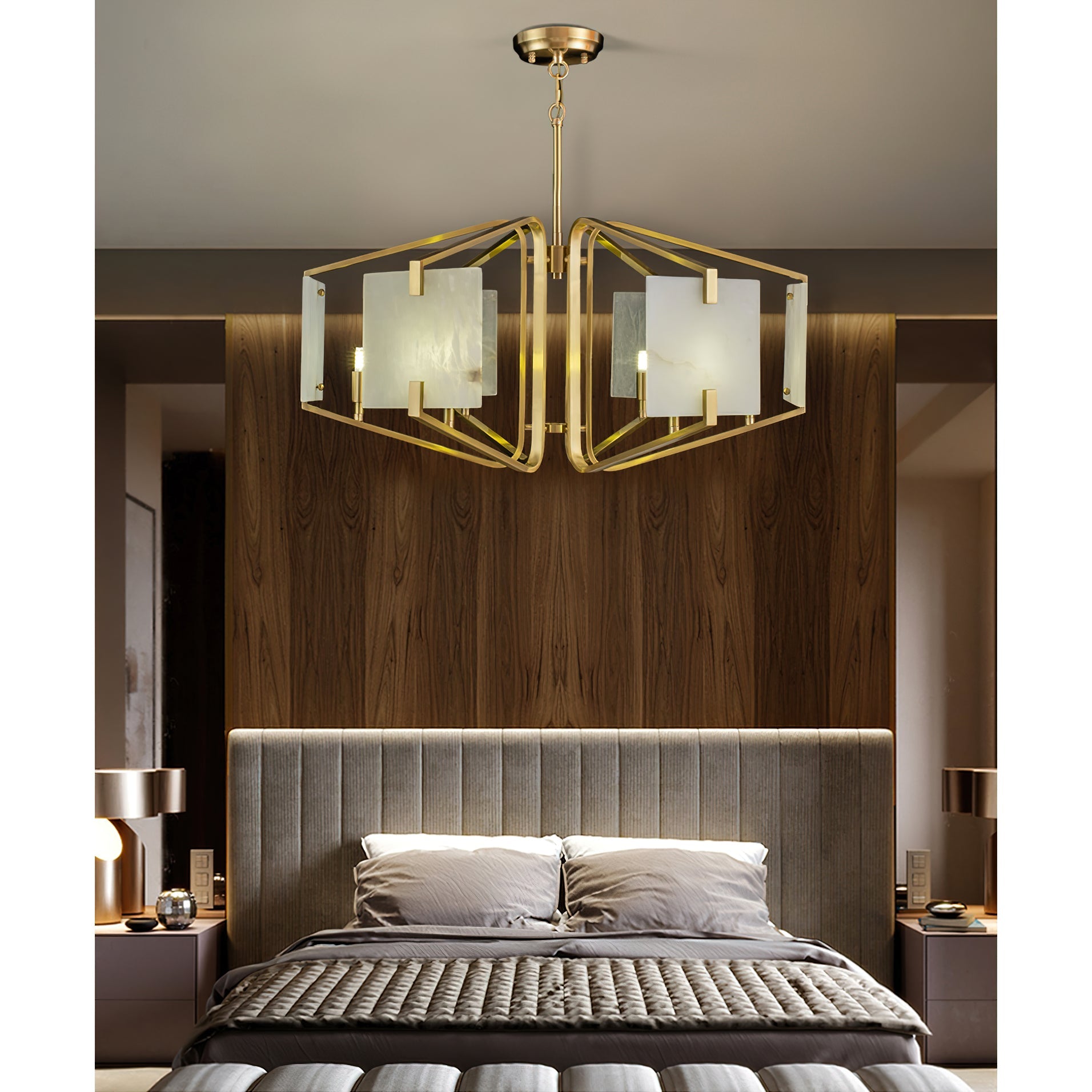 Plotuvys Postmodern Luxury Brass Alabaster Chandelier