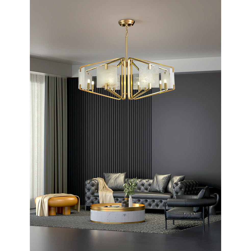 Plotuvys Postmodern Luxury Brass Alabaster Chandelier