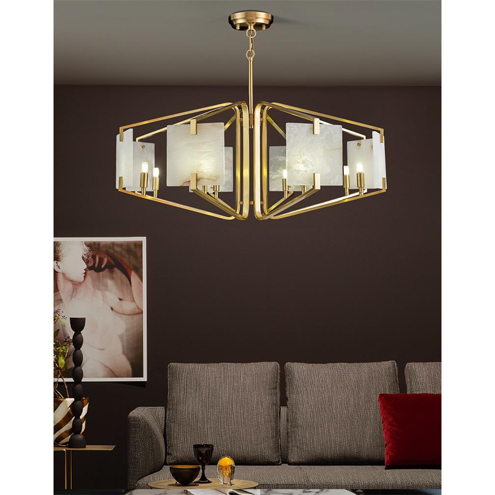 Plotuvys Postmodern Luxury Brass Alabaster Chandelier