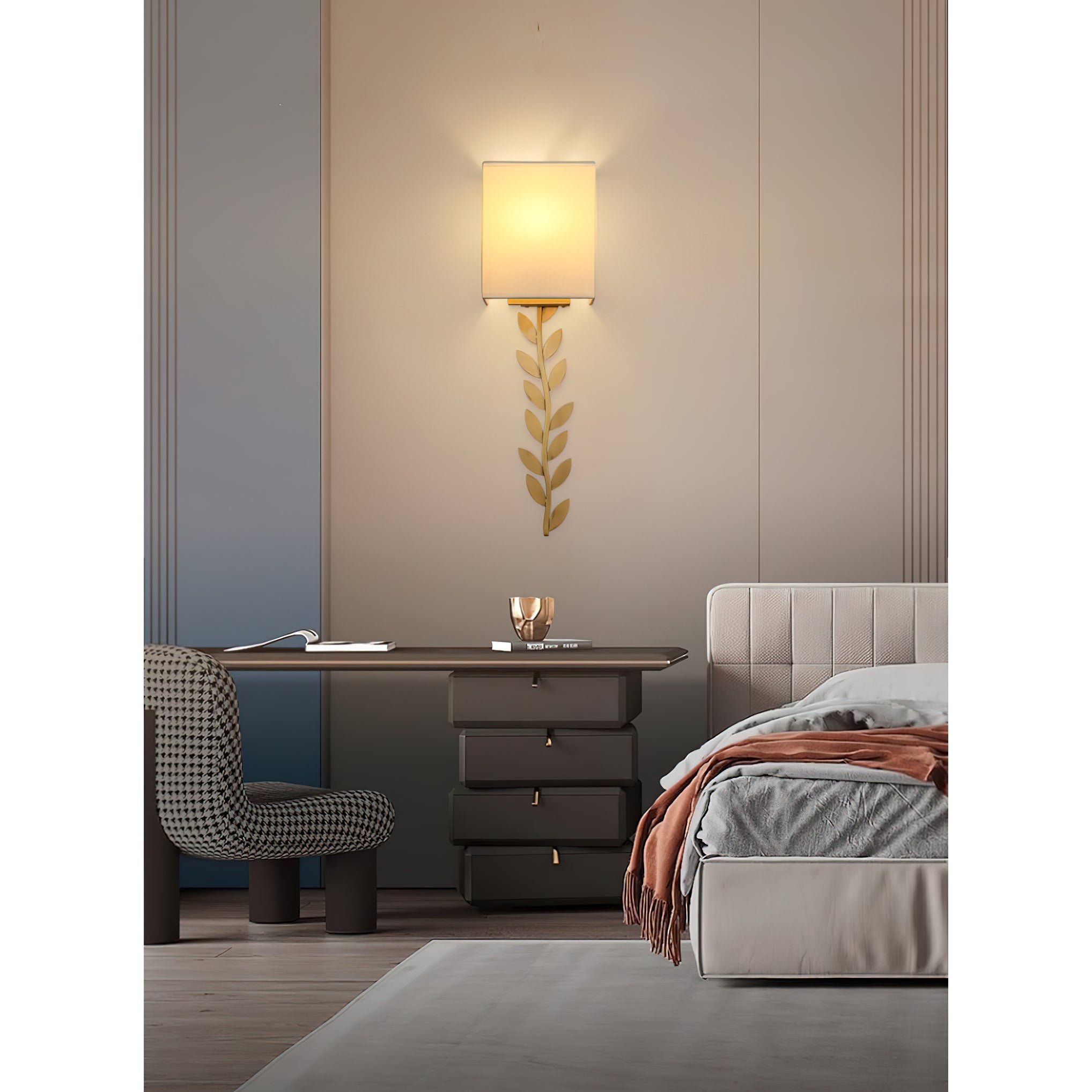 Plotuvyo Modern Minimalist Grove Brass Fabric Metal Wall Lamp