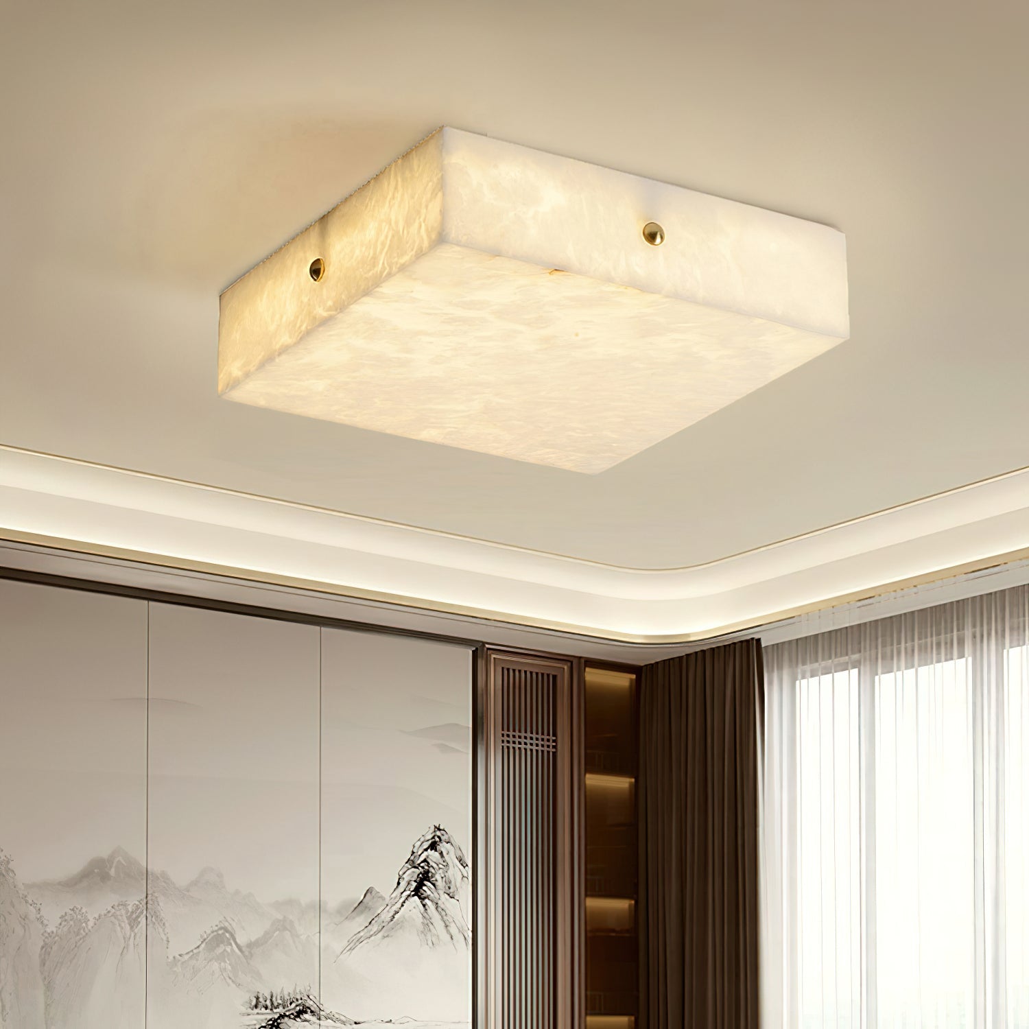 Rauduvys Modern Minimalist Alabaster Flushmount Ceiling Light