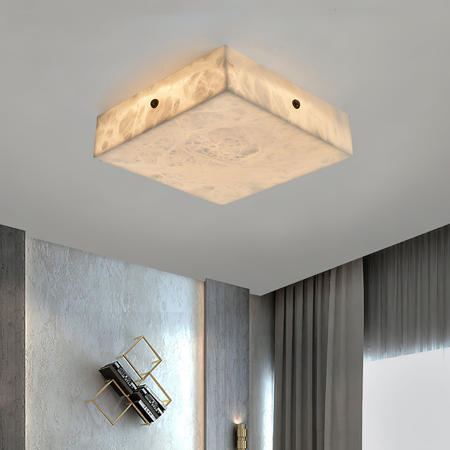 Rauduvys Modern Minimalist Alabaster Flushmount Ceiling Light
